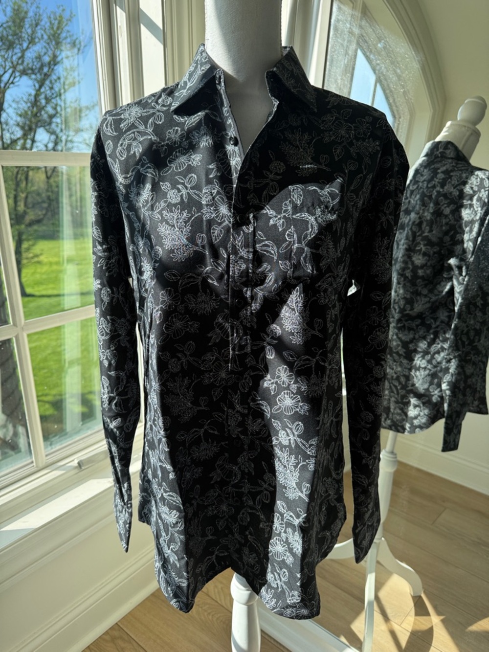 Boutique Black Floral Button-Up Shirt